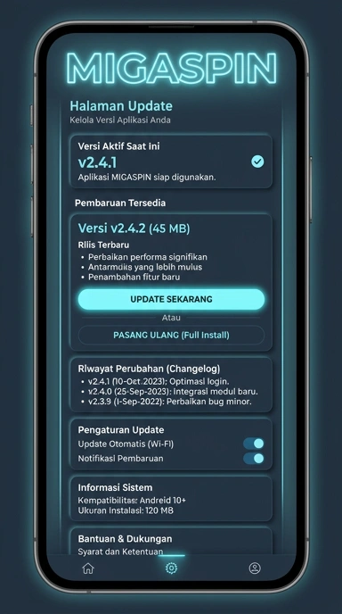 Tampilan riwayat versi migaspin